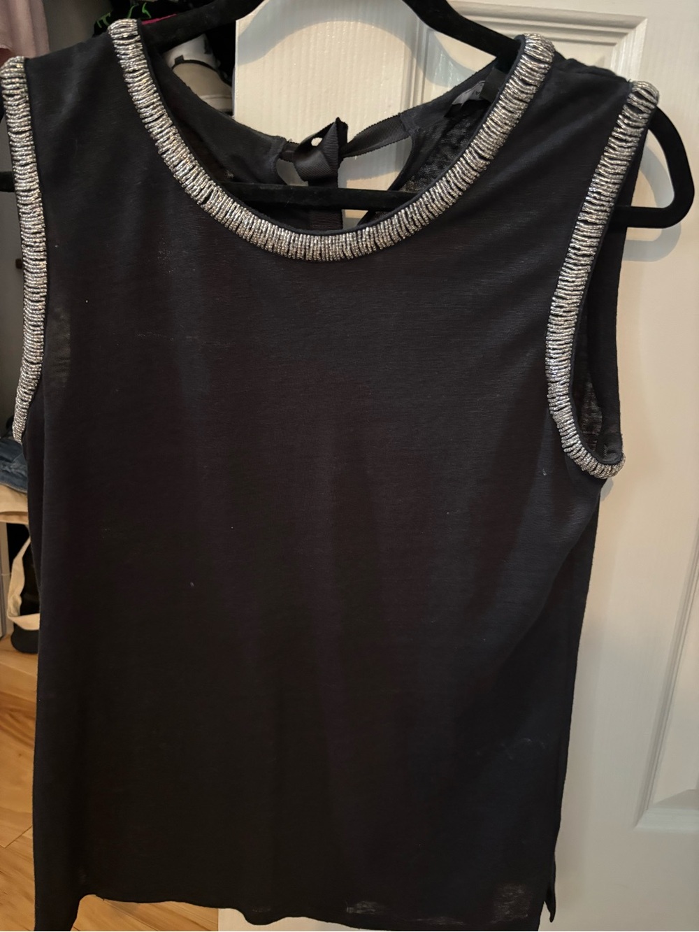 Generation Love Black Linen Sleeveless Tank with Silver Trim